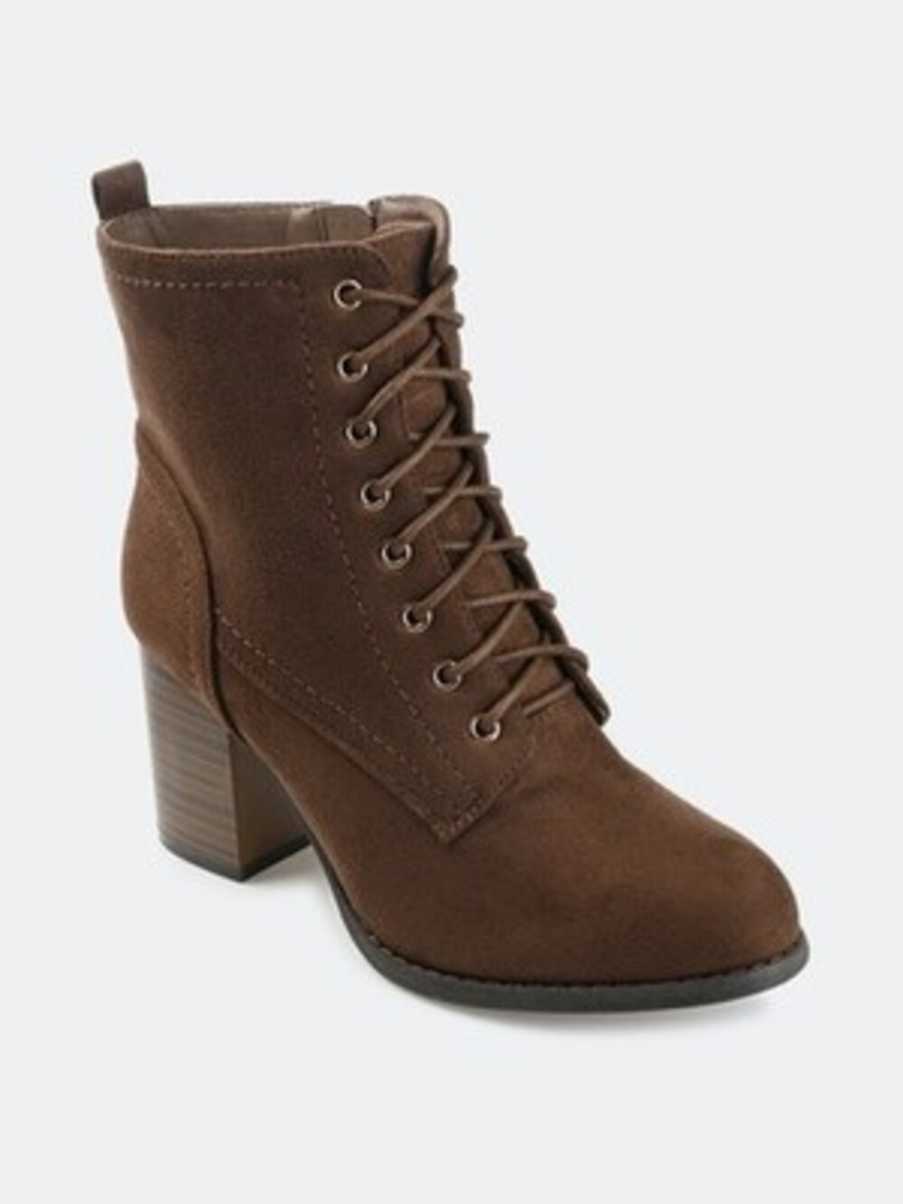 Journee Collection Baylor Lace Up Stacked Heel Booties Women 6.5 Brown Round Toe